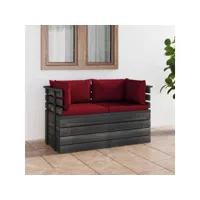 canapé fixe 2 places palette de jardin  sofa banquette de jardin avec coussins bois de pin meuble pro frco20086