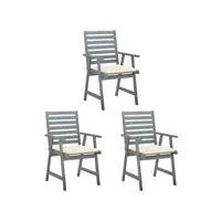 lot de 3 chaises  chaises de salle à manger de jardin chaises à dîner  avec coussins acacia massif meuble pro frco81394