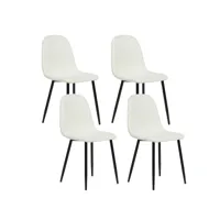 lot de 4 chaises de salle à manger scandinaves en chenille tapissées avec pieds en métal noir