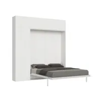 lit escamotable 120x190 avec 1 colonne de rangement 2 meubles hauts bois blanc kanto