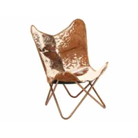fauteuil chaise siège lounge design club sofa salon cuir véritable de chèvre marronparblanc forme de papillon helloshop26 1102145par3