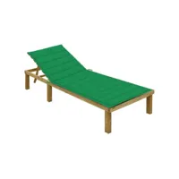 transat chaise longue bain de soleil lit de jardin terrasse meuble d'extérieur avec coussin vert bois de pin imprégné helloshop26 02_0012538