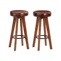 lot de 2 tabourets de bar style contemporain  chaises de bar cuir véritable et bois d'acacia solide meuble pro frco72358