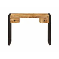 bureau table meuble travail informatique avec 2 tiroirs 110 cm bois solide de manguier helloshop26 0502080