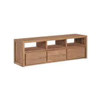 meuble tv, banc tv, meuble de rangement bois massif de teck et finition naturelle 120x30x40cm meuble pro lww42382