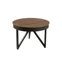 table basse ronde d'appoint en bois tek et pieds métal noir - 50 cm