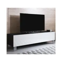 meuble tv 1 porte  160 x 42 x 40cm  noir et blanc finition brillante  pieds aluminium  3 compartiments  modèle luke h2 tvsd032blwhpa-1box