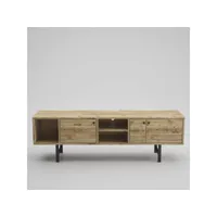 meuble tv style industriel kera l150cm bois foncé et métal noir