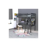 lit mezzanine studio 90x190 + 1 sommier + bureau + étagère / noir