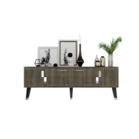 meuble tv style scandinave jasim 150cm motif géométrique bois foncé et argent