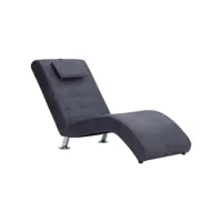chaise longue avec oreiller gris similicuir daim