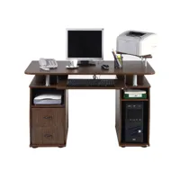 giantex bureau informatique table de bureau en mdf pour ordinateur multi-rangements avec tablette imprimante, tablette à clavier coulissante, 2 tiroirs 120x55x85cm
