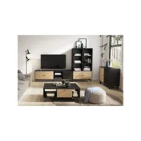 gaddi - pack salon complet avec meuble tv 181cm effet bambou tressé