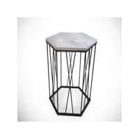 table d'appoint hexagonale supellex bois chêne clair et métal noir
