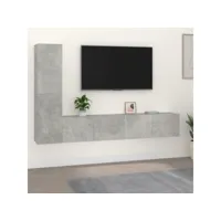 4 pcs ensemble de meubles tv - armoire télévision moderne  banc tv gris béton bois d'ingénierie -neww99320