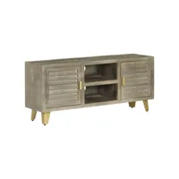 meuble tv, banc tv, meuble télé avec etagères et rangement bois solide de manguier gris avec laiton 110x30x48 cm meuble pro lww64291