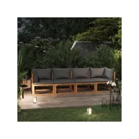 canapé fixe 4 places de jardin  sofa banquette de jardin avec coussin bois d'acacia massif meuble pro frco31615