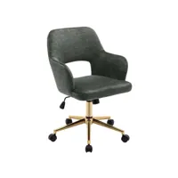 chaise fauteuil de bureau pivotante sur roulettes en tissu velours vert foncé pieds métal doré bur09100