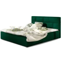 lit avec coffre velours vert tête de lit capitonnée lenzo - 4 tailles-couchage 140x200 cm