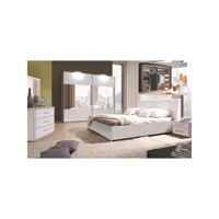 ensemble verona blanc brillant lit design en simili cuir 180 x 200 cm avec 2 chevets et armoire. meuble design