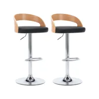chaise de bar bois clair et simili cuir noir karmi - lot de 2