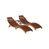 transat chaise longue bain de soleil lit de jardin terrasse meuble d'extérieur avec table à thé 3 pcs bois d'acacia massif helloshop26 02_0012693