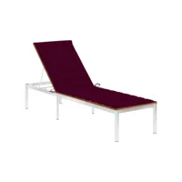 transat chaise longue bain de soleil lit de jardin terrasse meuble d'extérieur avec coussin bois d'acacia et acier inoxydable helloshop26 02_0012322