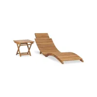 transat chaise longue bain de soleil lit de jardin terrasse meuble d'extérieur pliable avec table bois de teck solide helloshop26 02_0012863
