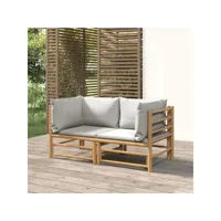 canapés d'angle de jardin avec coussins gris clair 2 pcs canapé relax - banc de jardin bambou meuble pro frco31113