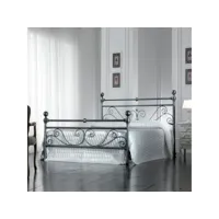 lit double en fer avec pied de lit noir argent nonna 173x215x h128 cm