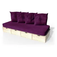 banquette cube 200 cm + futon + coussins  vernis naturel banq200p-v
