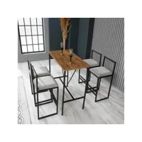 ensemble table et 4 chaises de bar koumo bois clair, métal noir et velours blanc crème