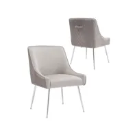 lot de 2 chaises de salle à manger design revêtement en velours taupe et piètement en acier inoxydable argenté collection havana viv-114140