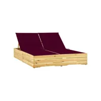chaise longue double  bain de soleil transat et coussins bordeaux bois de pin imprégné meuble pro frco72937