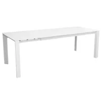 table à manger design extensible verre teinté blanc et pieds métal blanc mikale 140 à 190 cm