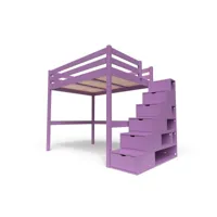 lit mezzanine bois avec escalier cube sylvia 140x200  lilas cube140-li
