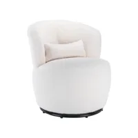 fauteuil pivotant peluche teddy chaise longue avec oreiller amovible balnc