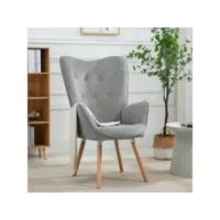 fauteuil scandinave chaise de canapé de loisirs avec un revêtement en tissu, accoudoirs rembourés et des pieds en bois massif, gris