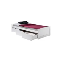 lit fonctionnel avec rangements mia 3 tiroirs, 90 x 200 cm pin massif lasuré blanc