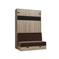 lit escamotable style industriel key  sofa chêne bandeau noir canapé marron 140*200 cm 20100990446