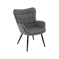 fauteuil à oreilles rembourré en velours côtelé,fauteuil relax moderne,pieds en métal,gris foncé