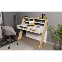 bureau 1 tiroir, 1 compartiment et 2 étagères melany 123,6cm chêne clair et blanc