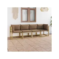 canapé fixe 4 places de jardin  sofa banquette de jardin avec coussins taupe meuble pro frco65491