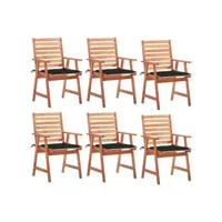 lot de 6 chaises  chaises de salle à manger de jardin chaises à dîner  avec coussins acacia massif meuble pro frco11766
