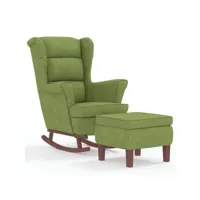 chaise à bascule avec pieds en bois et tabouret, rocking chair design contemporain, fauteuil relax vert clair oiu3439 meuble pro