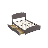 lit adulte lit double 140 x 200 cm avec 2 tiroirs gris