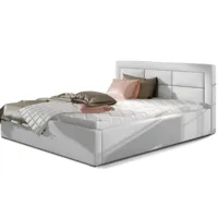 lit avec coffre et tête de lit capitonnée simili cuir blanc rizaro - 4 tailles-couchage 200x200 cm