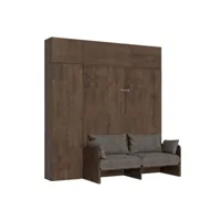 armoire lit 120x190 escamotable avec colonne de rangement et éléments hauts avec mobilier bois noyer kanto