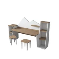 ensemble bureau, 2 bibliothèque et chaise loretta blanc et bois clair