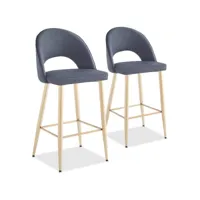 lot de 2 chaises de bar modernes kolian pieds or et tissu gris
